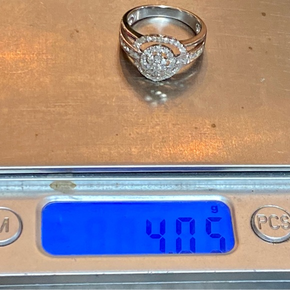 Genuine 1 Carat Diamond Flower Cluster Double Halo Ring ~ Triple Band Ring - Picture 13 of 15